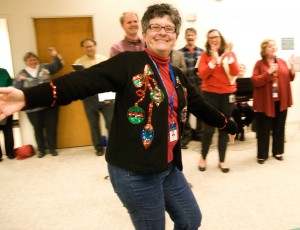 ANR's Jan Corlett celebrated in her holiday sweater