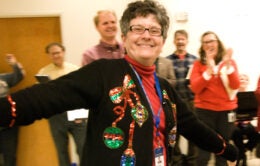 Jan Corlett in holiday sweater