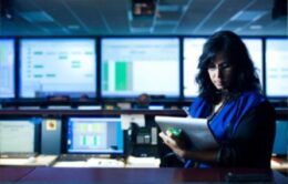 Woman working on tablet