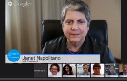 Google hangout panel showing President Napolitano and student panelists