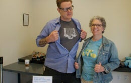 Matt Leet and Tracy FitzGerald in T-shirts