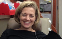 Cathy O'Sullivan giving blood