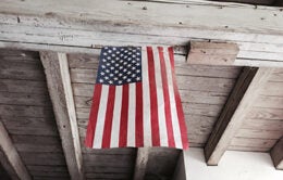 American flag hanging from rafter