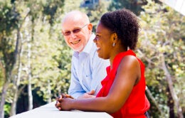 Woman and man talking