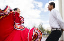 Woman and man wearing traditional Mexican dance costume