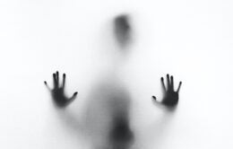 Dark silhouette behind glass wall