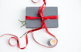 Notebook wrapped in ribbon