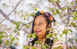 Smiling woman wearing flower crown