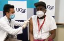 On Dec. 16, 2020, senior custodian William Wyatt was the first frontline health care hero at UCSF to receive a COVID-19 vaccine. (Photo ©UCSF Health)