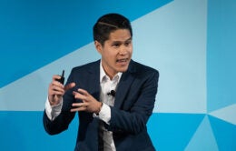 Kevin Pham explains his research on the political history of Vietnam during the 2019 Grad Slam competition.