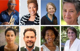 UCLA’s newest members of the American Academy of Arts and Sciences. Top row, from left: Terence Blanchard, Kimberlé Crenshaw, Barbara Geddes and Elisabeth Le Guin. Bottom row, from left: Kelly Lytle Hernández, Daniel Posner, Marilyn Raphael and Victoria Sork. (Photo by UCLA)