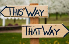 Signpost with arrows reading "this way" and "that way"