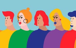 Illustration of diverse people wearing multi-colored clothing