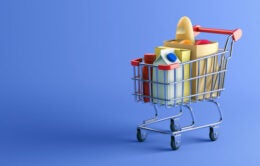 Shopping cart with grocery bags