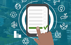 Illustration of person taking online climate survey