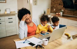 Stressed mom home-schooling kids