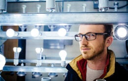 Graduate student Jordan Alley in the California Lighting Technology Center.