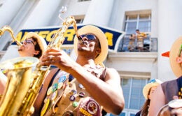 Student playing saxophone