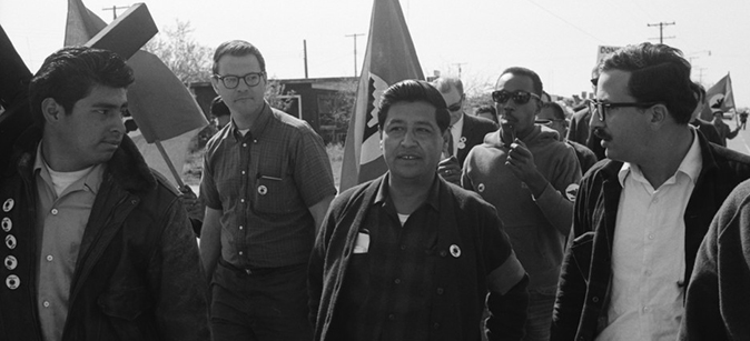 César Chávez and protesters marching, 1966. Photo courtesy of the Ernest Lowe Photography Collection, UC Merced.