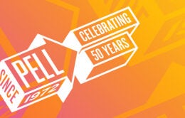Upward pointing arrow with the words "Since 1972; Pell; Celebrating 50 Years"