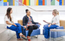 Group of women talking on couches at UC Davis Medical center