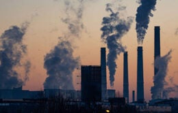 Smokestacks at sunset