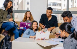 Students socializing in a dorm