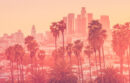 LA skyline rendered in pink hues