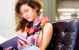 Undergraduate student Maria Sitzoglou studying in the art and architecture library.