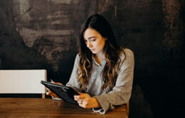 Woman working on a tablet