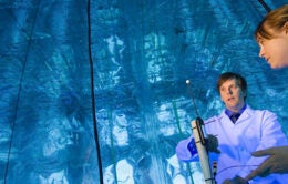 Professor David Cocker with student Bethany Warren in the UC Riverside Bourns College of Engineering, Center for Environmental Research & Technology Atmospheric Processes Laboratory