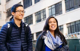 Man and woman walking at UCSF
