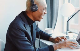 Man participating in video conference