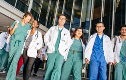 UC Davis Medical School students walking on campus