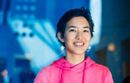 UCSF student wearing pink hoodie