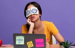 Tired, distracted woman trying to pay attention