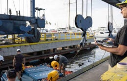 Marcus Lehman (right) designed the xWave, a floating platform that houses turbines to capture energy from waves and turn it into useable electricity.