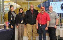 VAUS leadership and members by their Memorial Day display at UCPath. (L to R: Martha Naber, Virginia Nixon, Mark Romo, Edwin Soto and Patrick Evans)