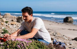 Man working on beach