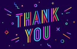 Colorful "thank you" surrounded by confetti