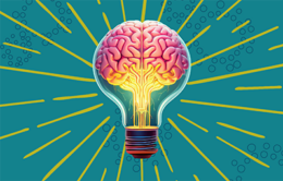 Illustration of a glowing lightbulb powered by brain