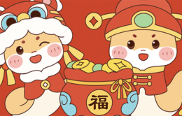 Cute squirrels dressed in lion dance costumes