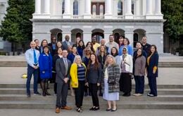 Council of UC Staff Assemblies (CUCSA) group photo on state capitol steps.