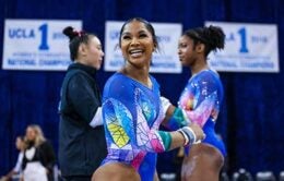 Jordan smiles after winning her fourth Big Ten Gymnast of the Week award!
