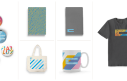 UC-branded buttons, bag, notebook, mug and T-shirt