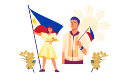 Woman and man holding the Philippines flag