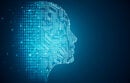 Artificial intelligence. Human head outline with circuit board inside.