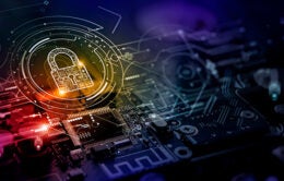 Digital padlock icon, cybersecurity technology