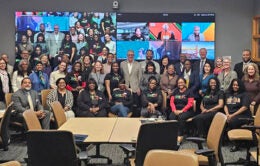 BSFO members and UCOP senior leaders with President Milliken in Oakland Lobby 1