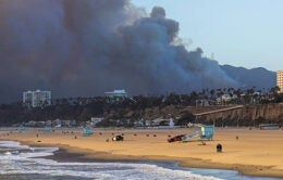 Plumes of wildfire smoke over Santa Monica beach